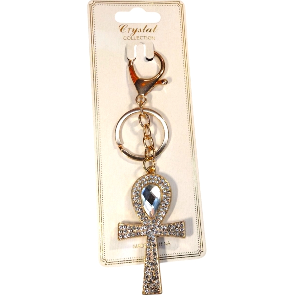 Egyptian Gold Ankh Crystal Collection Keychain NWT